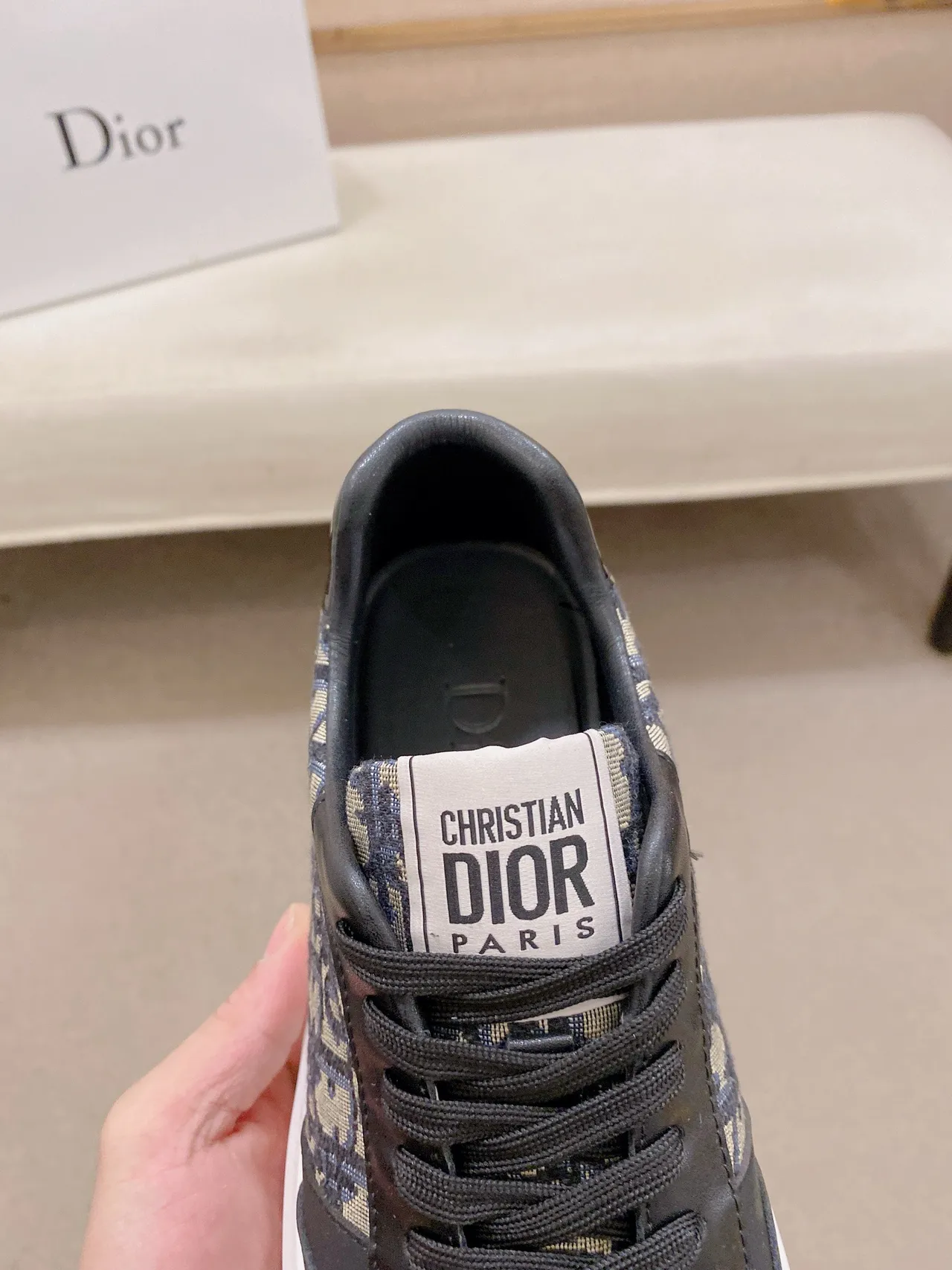 Dior Black Beige Monogrammed Textile Leather Overlays Chunky Sneakers 6