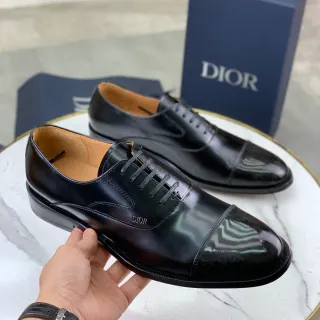 Dior কালো বাদামী চকচকে পেটেন্ট লেদার ক্যাপ টো অক্সফোর্ড জুতো