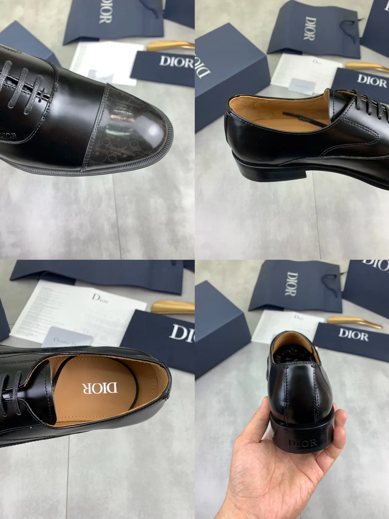 Dior Zapatos Oxford de cuero patentado negro marrón brillante con punta de ala 2