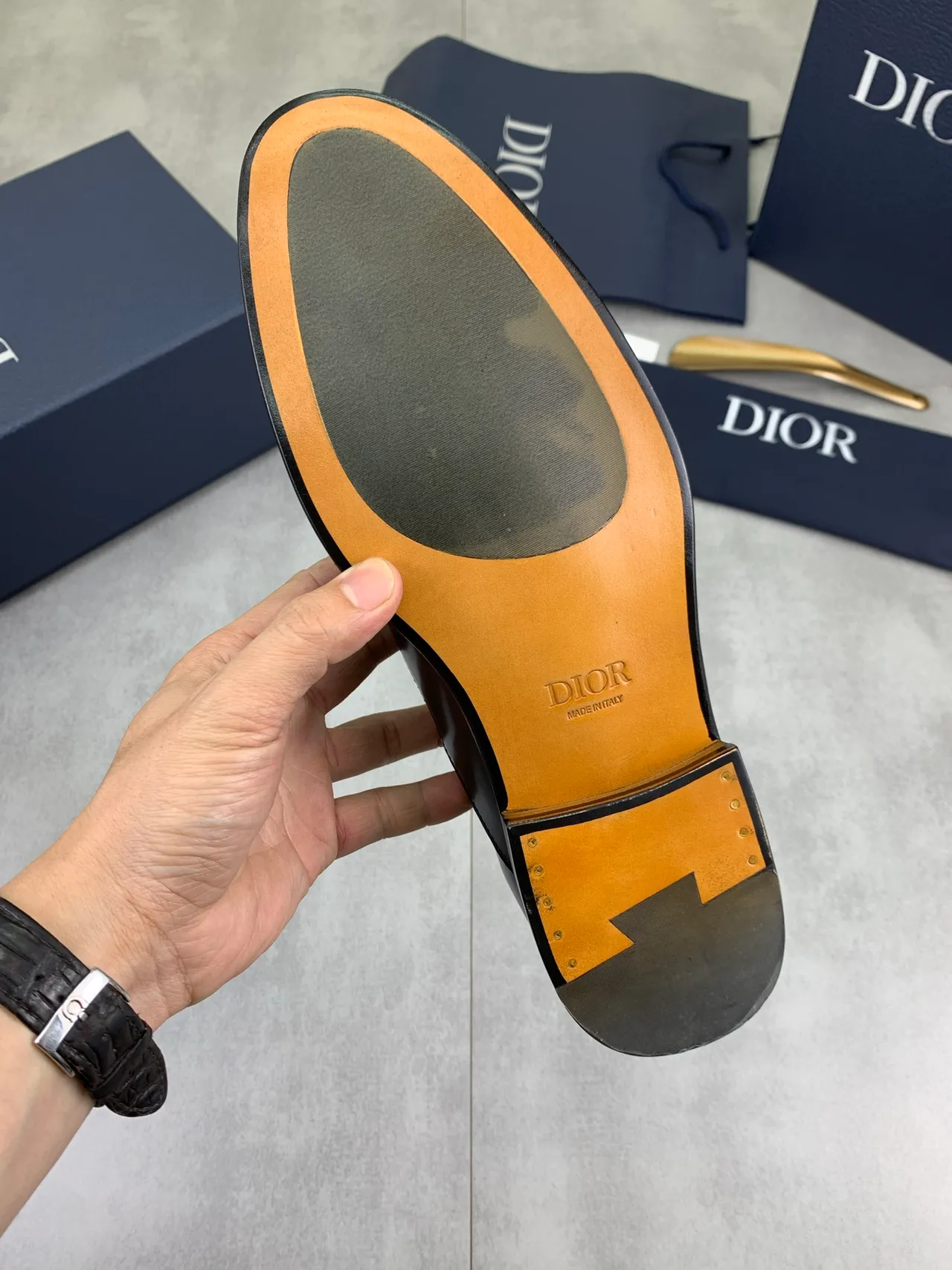 Dior Zapatos Oxford de cuero patentado negro marrón brillante con punta de ala 3