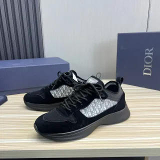 Dior Black Gray Low-Top Mixed-Material Chunky Sneakers