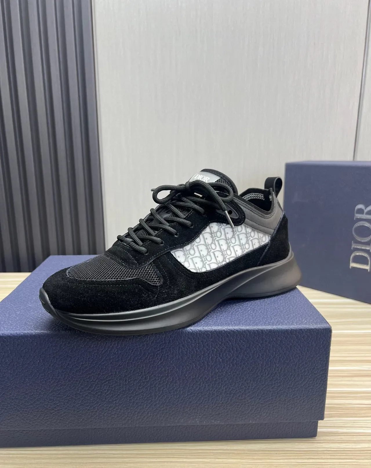 Dior Black Gray Low-Top Mixed-Material Chunky Sneakers 3