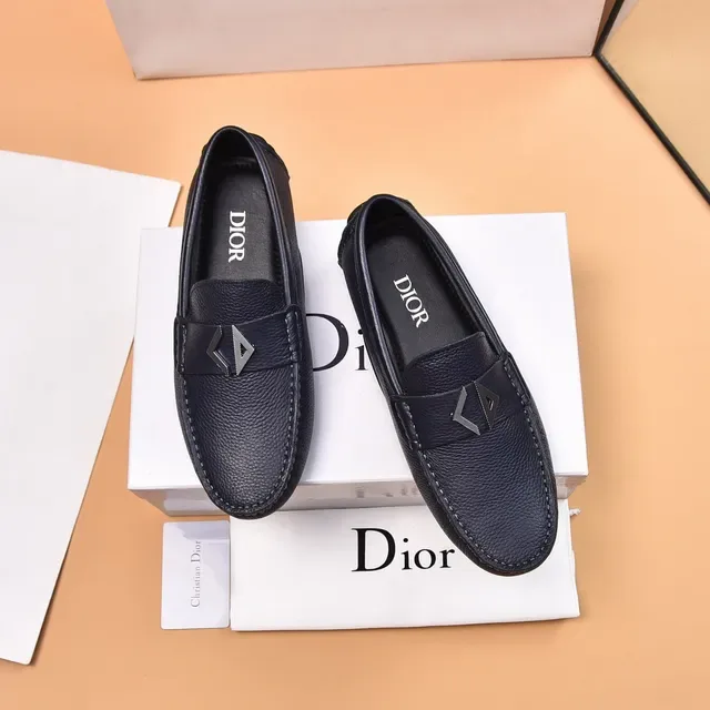 Dior Black Silver Pebbled Leather Metal Oblique Buckle Loafer 2