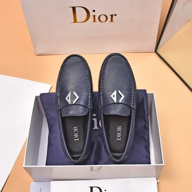 Dior Black Silver Pebbled Leather Metal Oblique Buckle Loafer 3