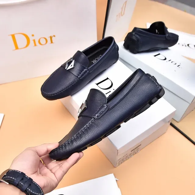 Dior Black Silver Pebbled Leather Metal Oblique Buckle Loafer 4