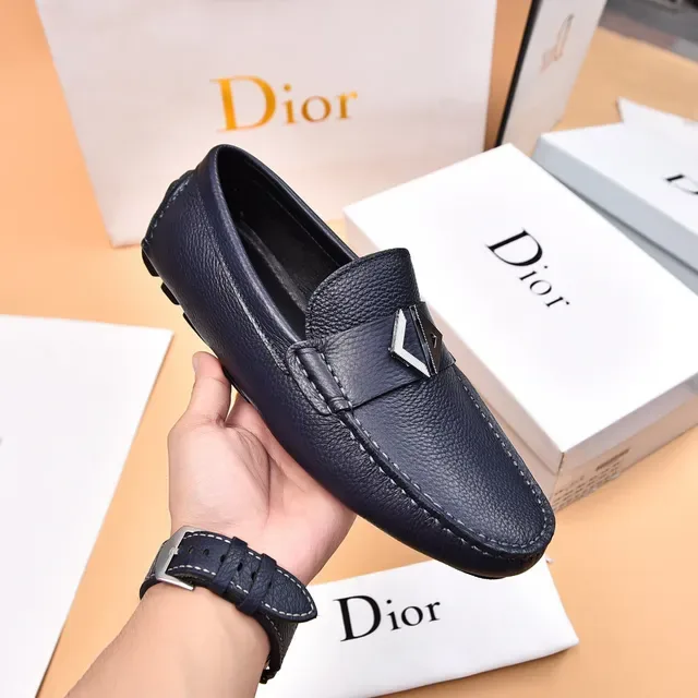 Dior Black Silver Pebbled Leather Metal Oblique Buckle Loafer 5