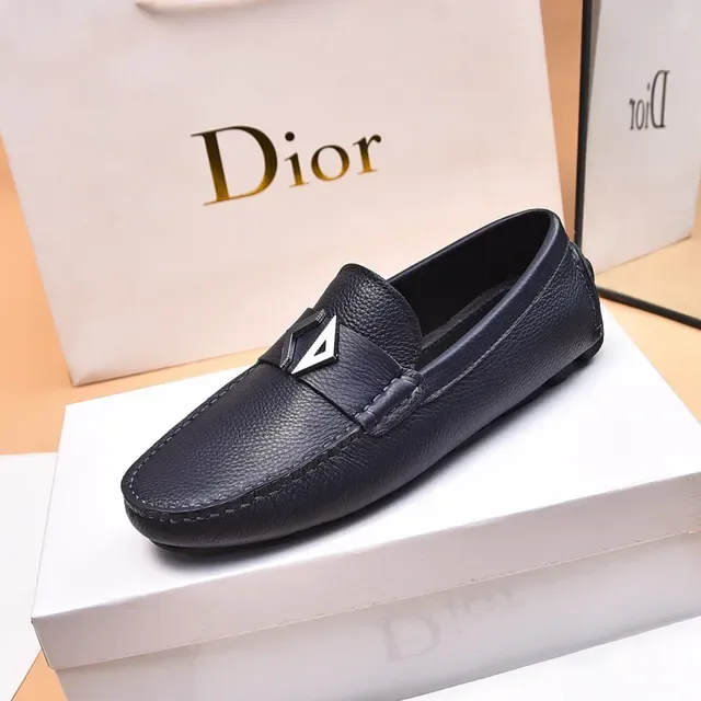 Dior Black Silver Pebbled Leather Metal Oblique Buckle Loafer 6