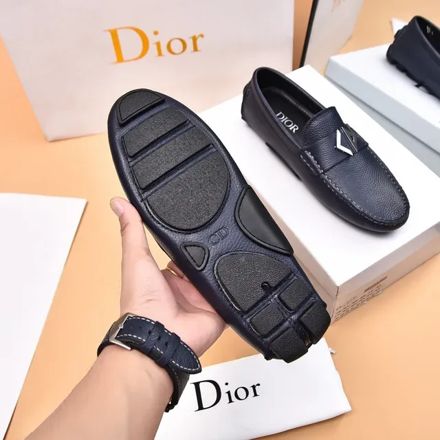 Dior Black Silver Pebbled Leather Metal Oblique Buckle Loafer 7