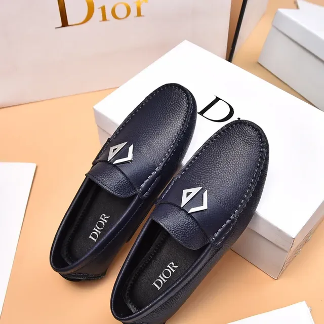 Dior Black Silver Pebbled Leather Metal Oblique Buckle Loafer 8