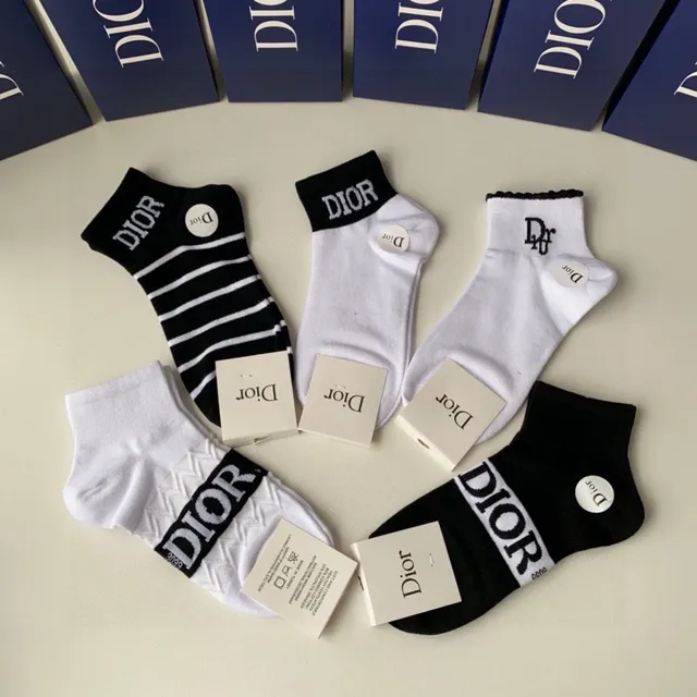 Dior 黑色 白色 踝长 Logo-Accented 袜子 4