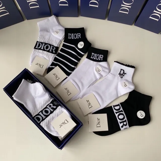 Dior 黑色 白色 踝长 Logo-Accented 袜子 5