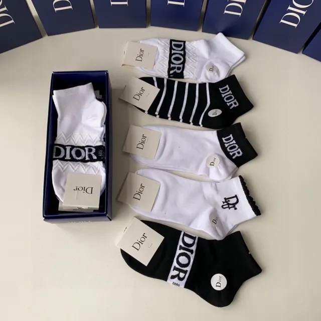 Dior 黑色 白色 踝长 Logo-Accented 袜子 6