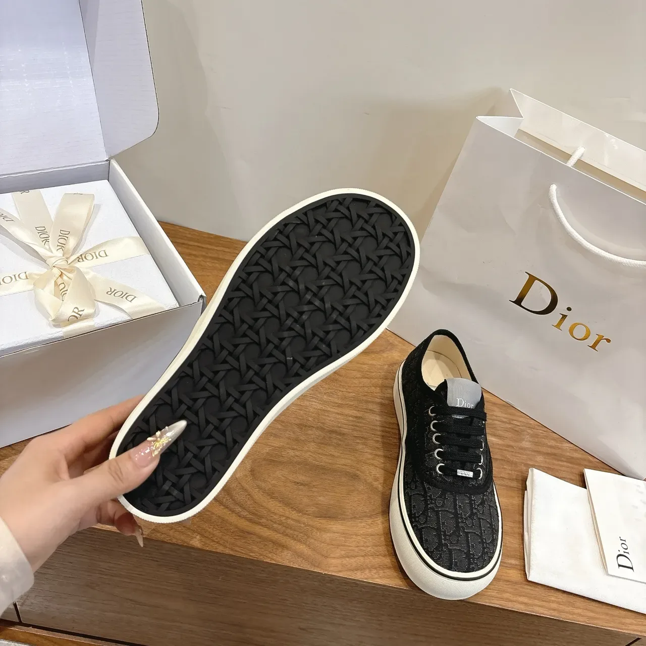 迪奥 黑白 Monogram 纺织鞋面 低帮 系带 生活休闲鞋 2