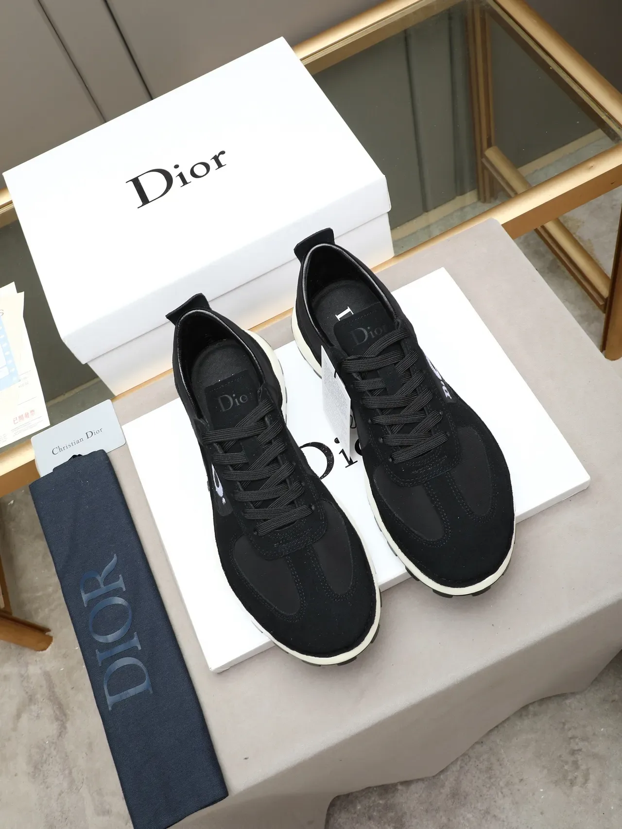 Dior Black White Suede And Mesh Upper Embroidered Logo Panel Lifestyle Sneakers 2