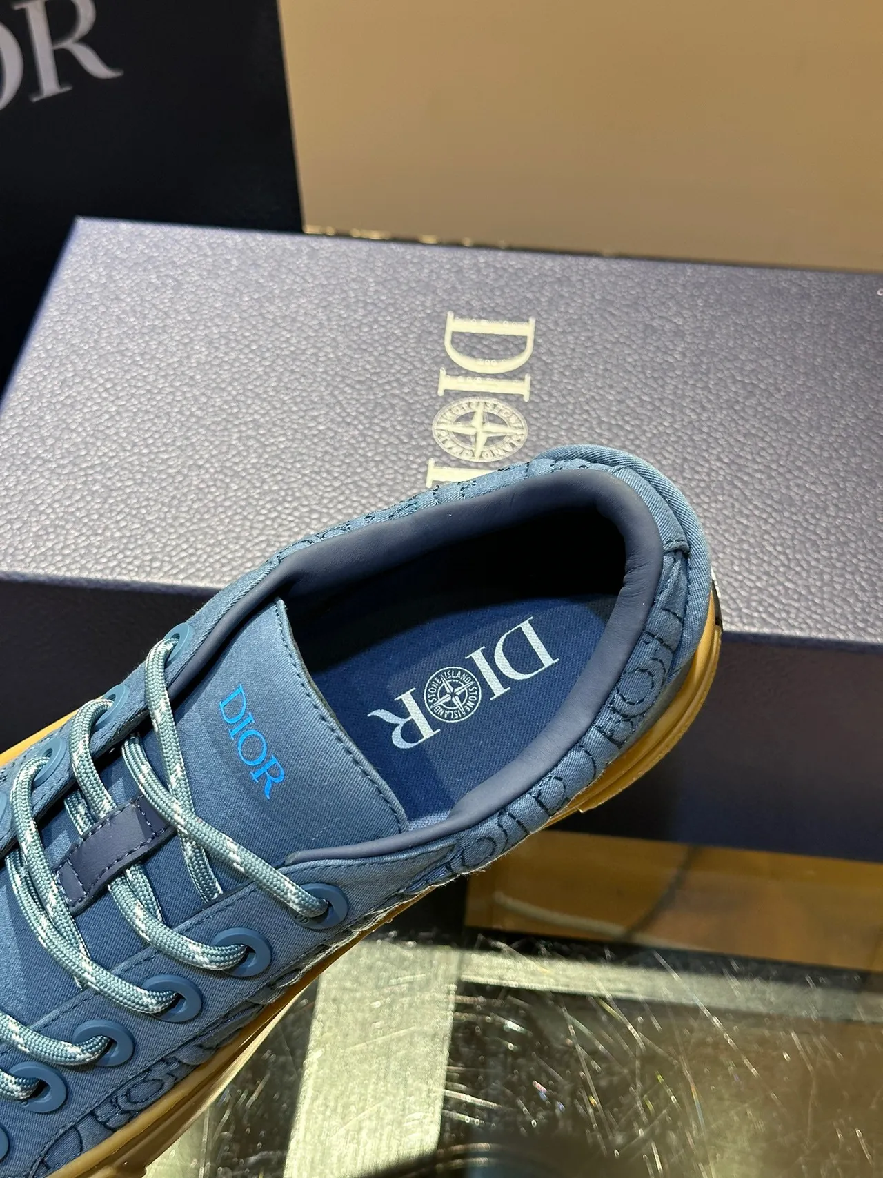 Dior Azul Bege embossado obliquo monograma superior espesso sola plataforma estilo de vida tênis 3