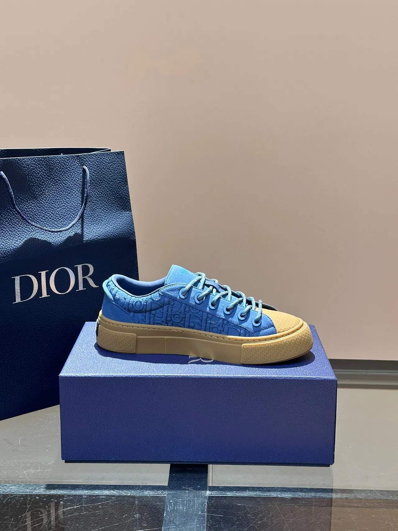 Dior Azul Bege embossado obliquo monograma superior espesso sola plataforma estilo de vida tênis 6