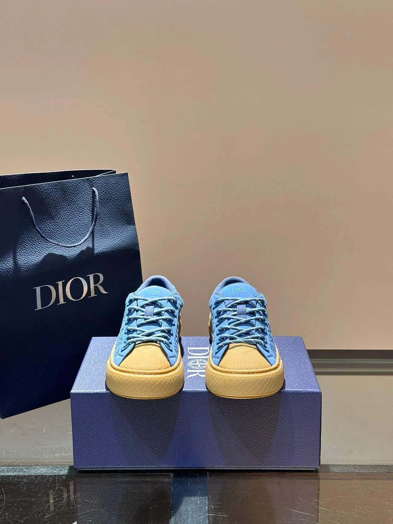 Dior Azul Bege embossado obliquo monograma superior espesso sola plataforma estilo de vida tênis 9