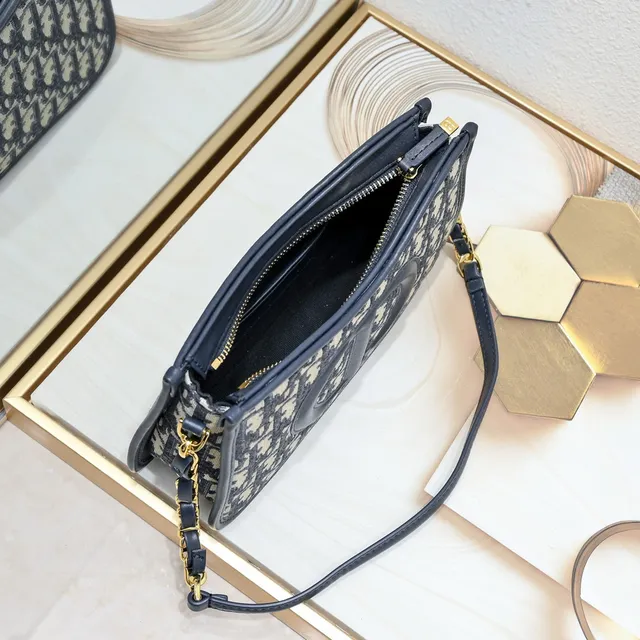 Dior Bobby Preto Bege Monogrammed Lona Borda de Couro Bolsa de Corrente 3