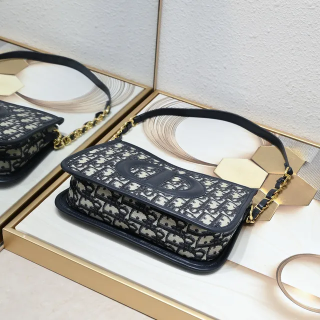 Dior Bobby Preto Bege Monogrammed Lona Borda de Couro Bolsa de Corrente 4