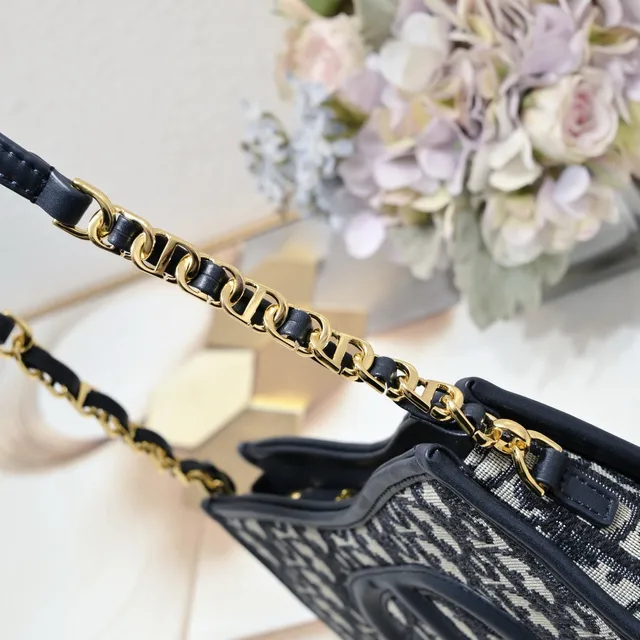 Dior Bobby Preto Bege Monogrammed Lona Borda de Couro Bolsa de Corrente 6