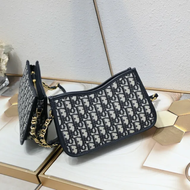 Dior Bobby Preto Bege Monogrammed Lona Borda de Couro Bolsa de Corrente 8