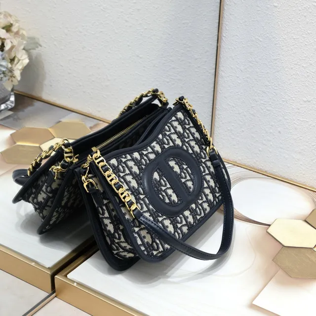 Dior Bobby Preto Bege Monogrammed Lona Borda de Couro Bolsa de Corrente 9