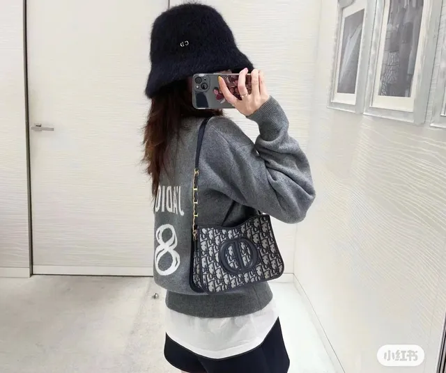 Dior Bobby Preto Bege Monogrammed Lona Borda de Couro Bolsa de Corrente 10