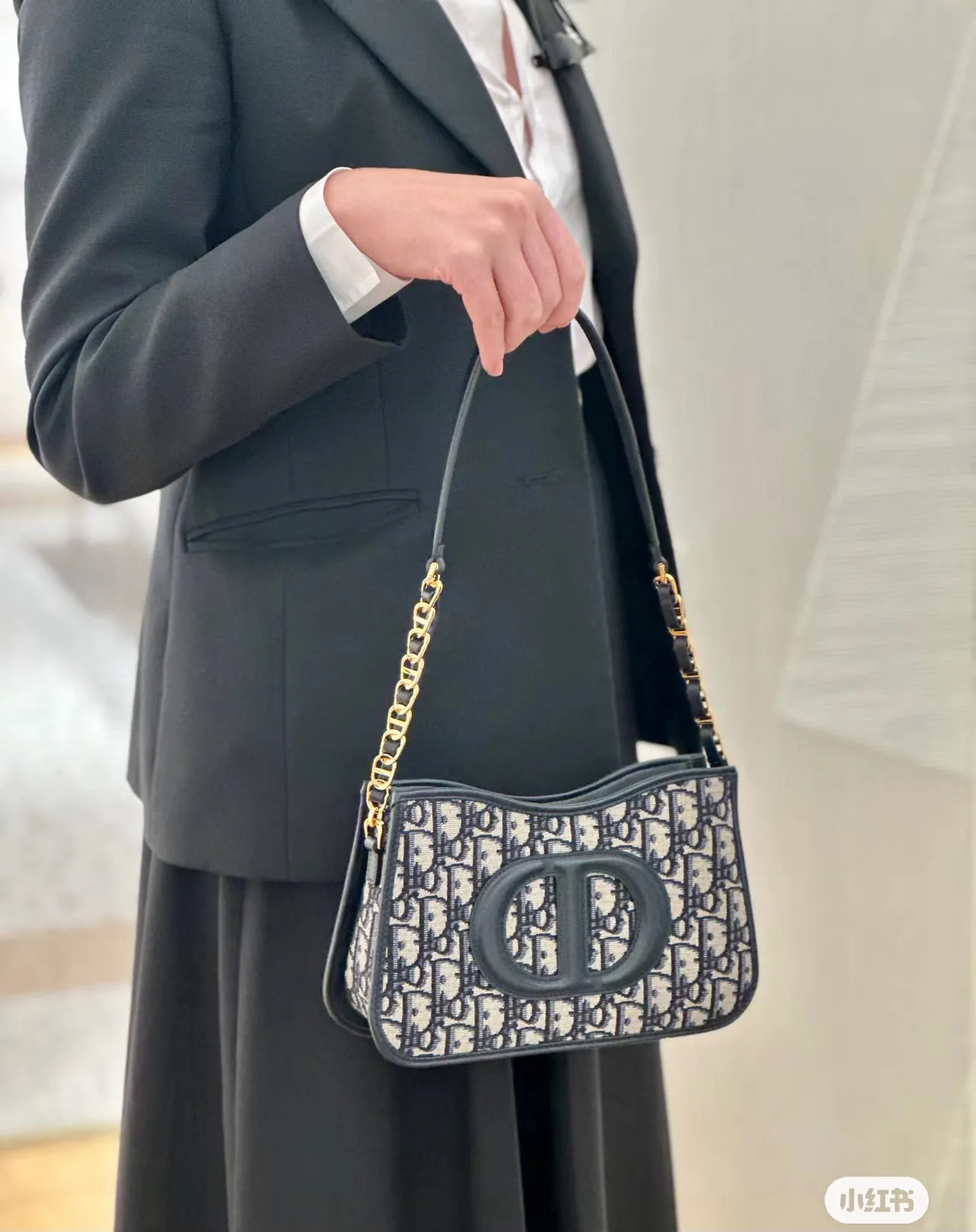 Dior Bobby Preto Bege Monogrammed Lona Borda de Couro Bolsa de Corrente 13