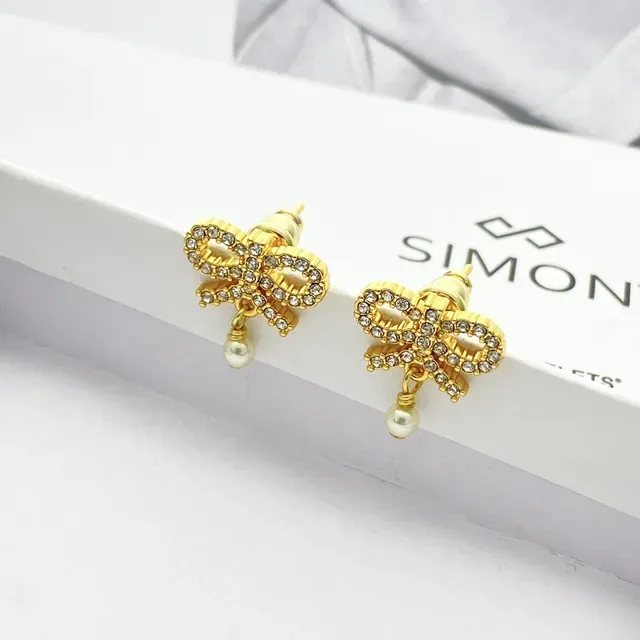 Dior Bow Crystal Pearl Drop Earrings 3