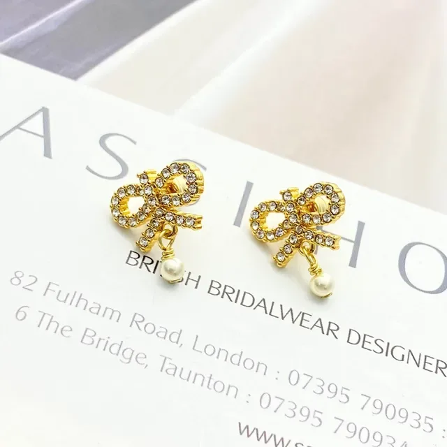 Dior Bow Crystal Pearl Drop Earrings 9