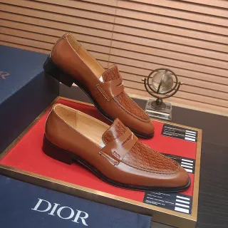 Dior Marron Noir Poli Cuir Tan Motif Oblíque Bride Mocassin