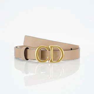 Dior CD Cinto Bege Fecho Dourado Estreito Escovado Couro