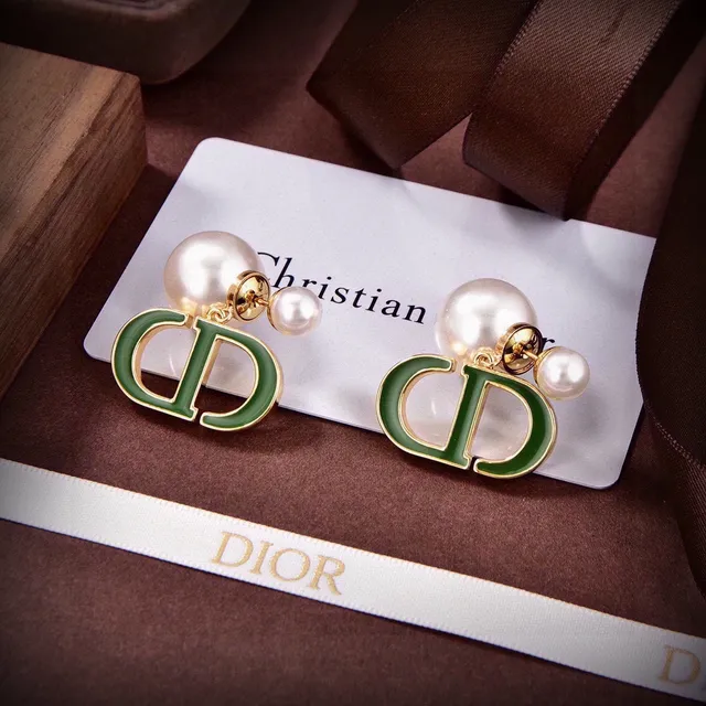 Dior CD Icon Brincos de esmalte verde e pérola de gota 5