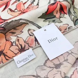 Dior Floral-Print Cream Silk Scarf