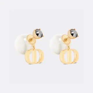 Dior সোনালি কালো ধাতু মুক্তা পিছন স্টাড ইয়াররিংস