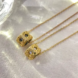 Dior Or Noir Ajouré Cylindre Gravé Plaque Colier