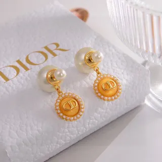 Dior সোনালি কমলা ধাতব এনামেল কানের দুল