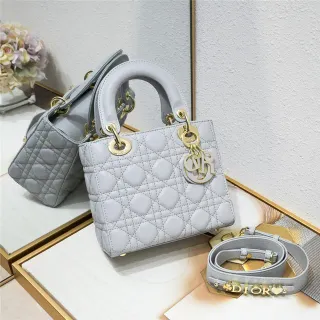 Dior Lady Dior Light Gray Quilted Tote Bag