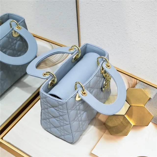 Dior Lady Dior Light Gray Quilted Tote Bag 22
