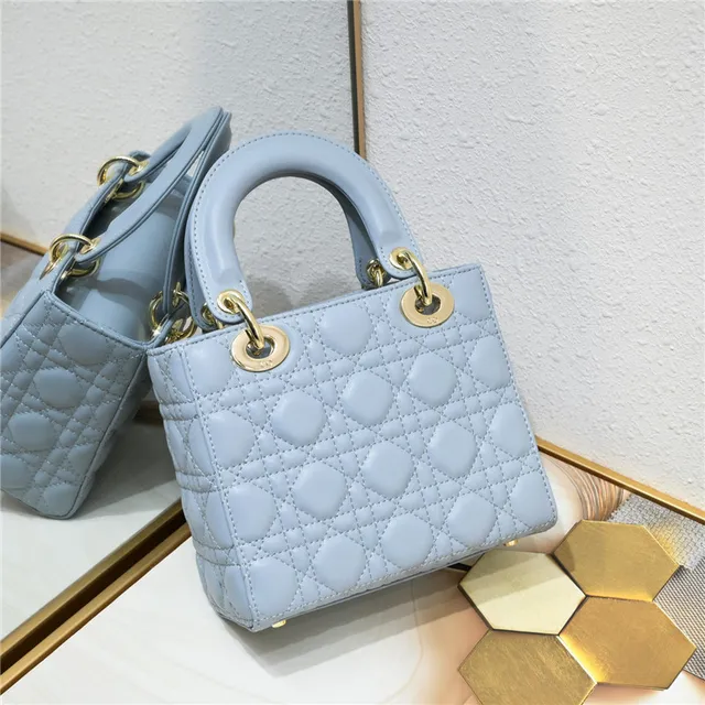 Dior Lady Dior Light Gray Quilted Tote Bag 24