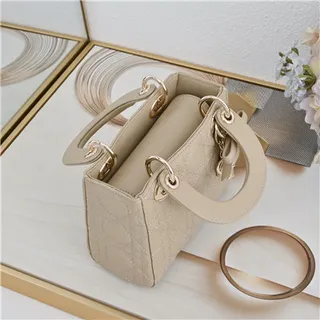 Dior Lady Pink Gold Quilted Cannage Leather Top-Handle Handbag 13