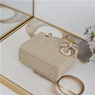 Dior Lady Pink Gold Quilted Cannage Leather Top-Handle Handbag 14