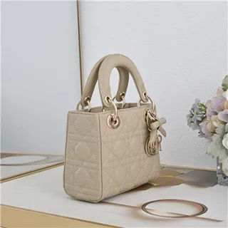 Dior Lady Pink Gold Quilted Cannage Leather Top-Handle Handbag 17