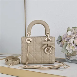 Dior Lady Pink Gold Quilted Cannage Leather Top-Handle Handbag 19