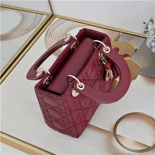 Dior Lady Pink Gold Quilted Cannage Leather Top-Handle Handbag 22