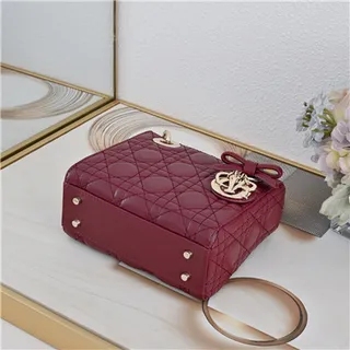Dior Lady Pink Gold Quilted Cannage Leather Top-Handle Handbag 23