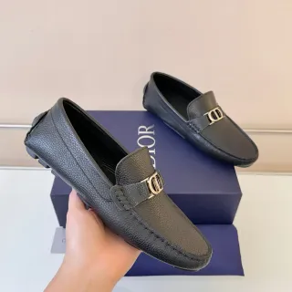 Dior 黑金 压纹皮革 金属'D'扣 乐福鞋