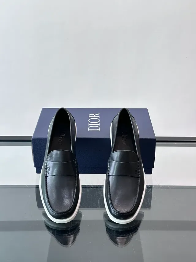 Dior Loafer Black White Leather Rubber Sole Loafer 4