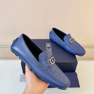 Dior 蓝黑纹理皮革马衔扣乐福鞋