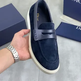 Dior 海军蓝米色麂皮扣带乐福鞋